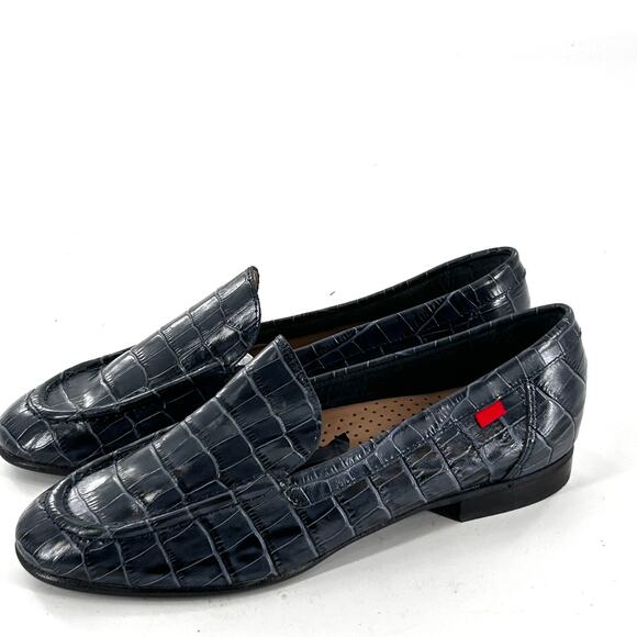 Marc Joseph Madison Ave Loafers 7 NWOT Navy Blue Leather Flats Croc Academia - Picture 7 of 9